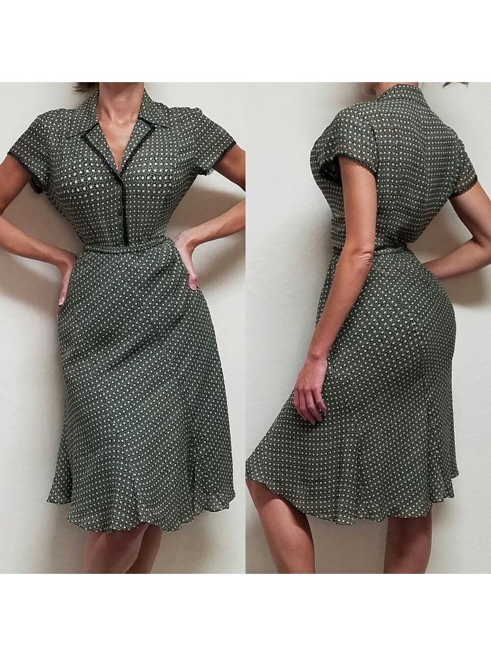VINTAGE Y2K Jones New York Silk Black Polka-dot Web Blouse Skirt Two-Piece Set